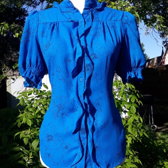 Worthington Tops - Worthington blue with black flower womens blouse